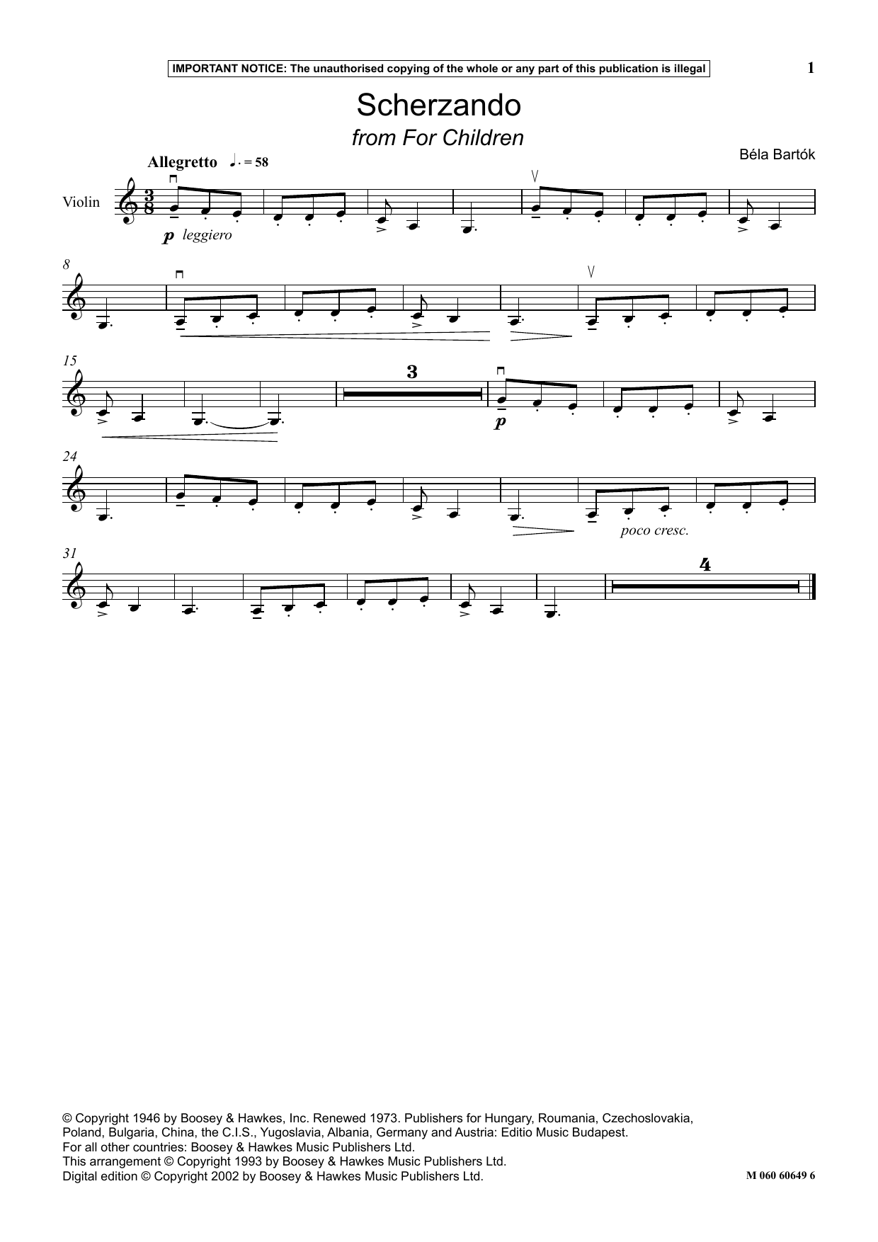 Béla Bartók Scherzando (from For Children) sheet music notes and chords arranged for Instrumental Solo
