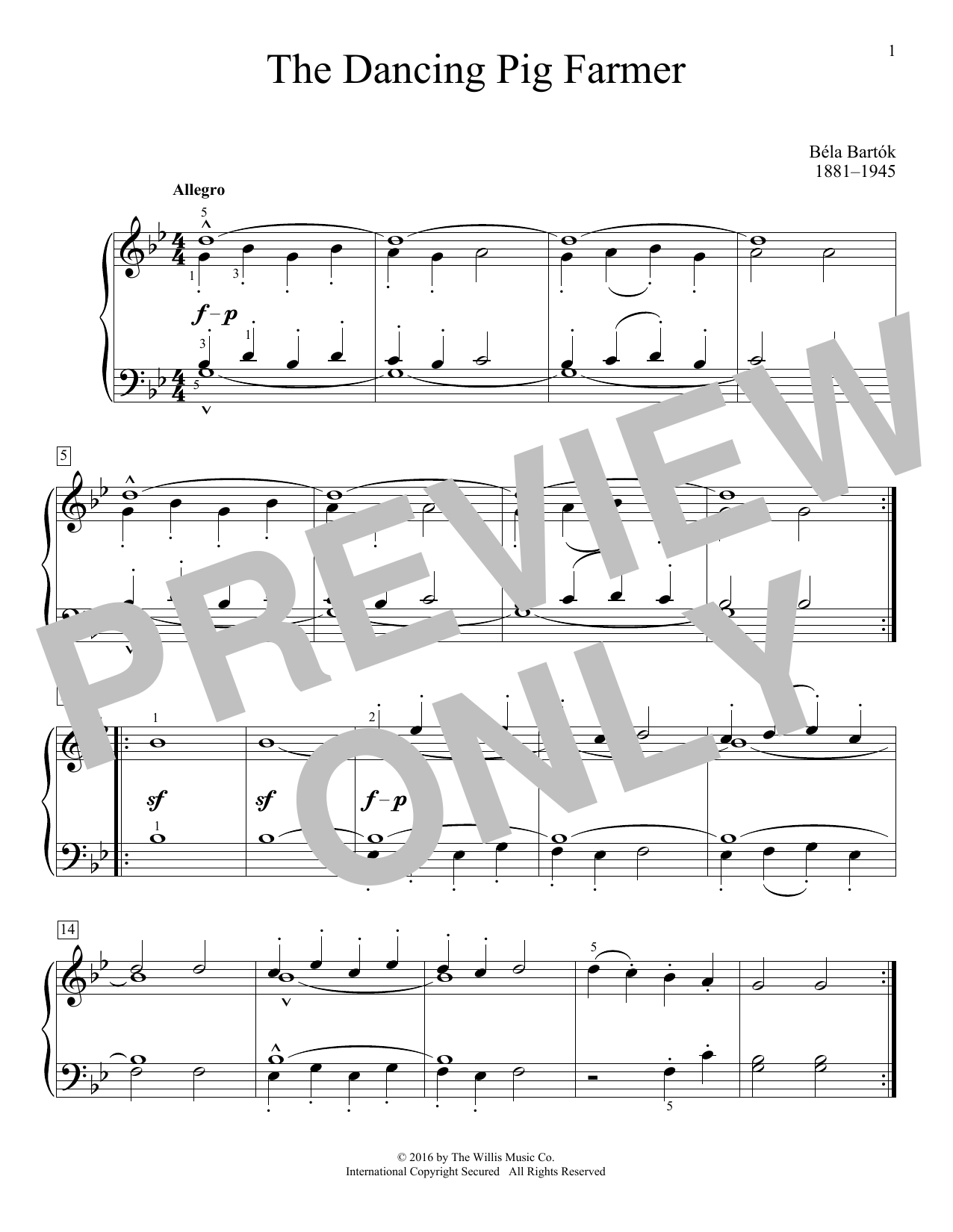 Bela Bartok The Dancing Pig Farmer sheet music notes and chords arranged for Educational Piano
