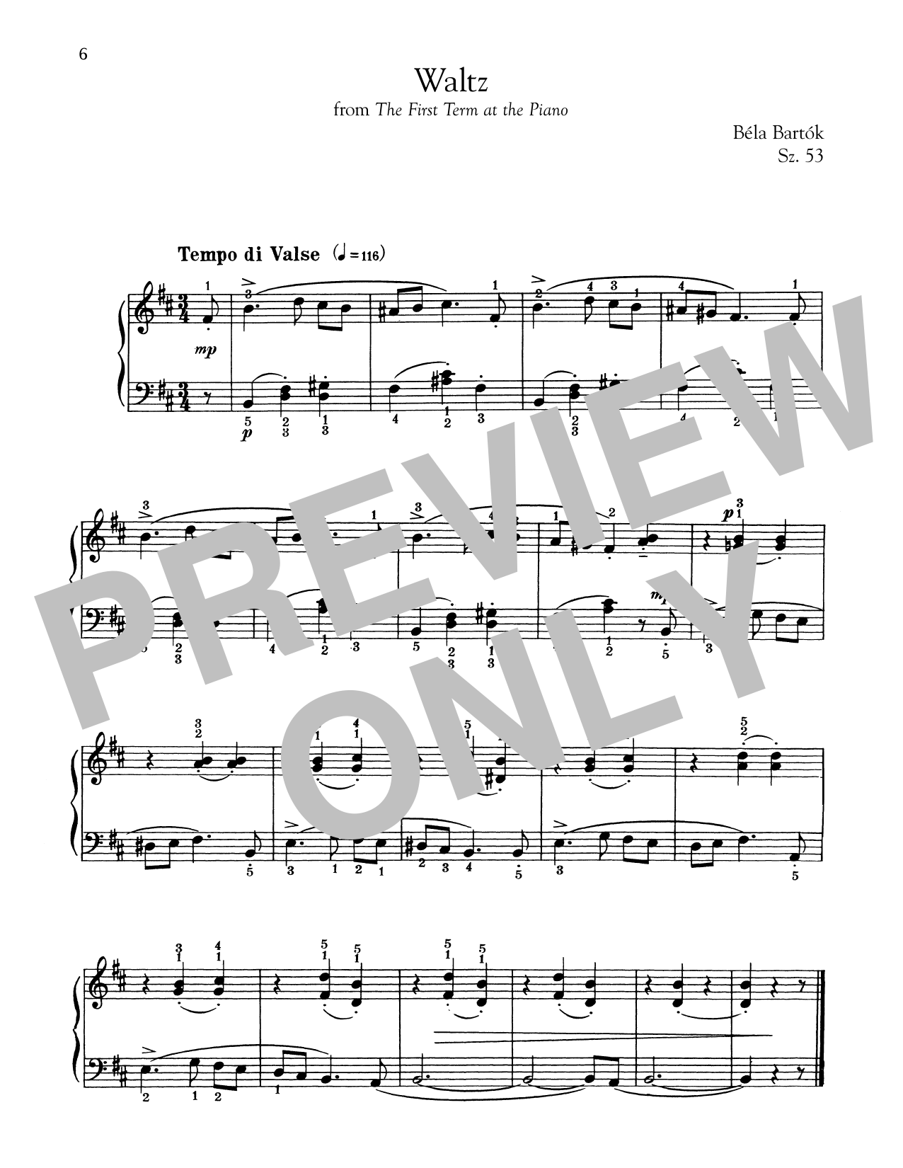 Béla Bartók Waltz sheet music notes and chords arranged for Piano Solo