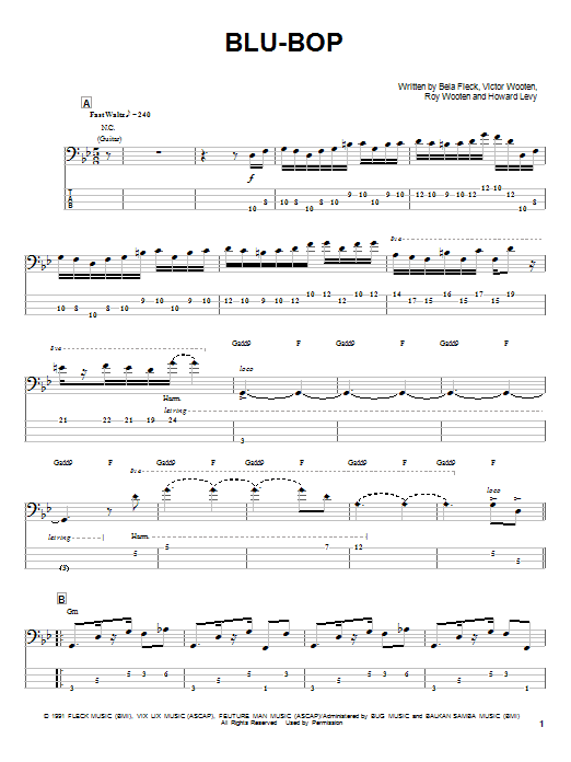 Bela Fleck Blu-Bop sheet music notes and chords arranged for Bass Guitar Tab