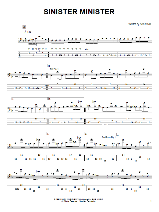 Bela Fleck Sinister Minister sheet music notes and chords arranged for Bass Guitar Tab