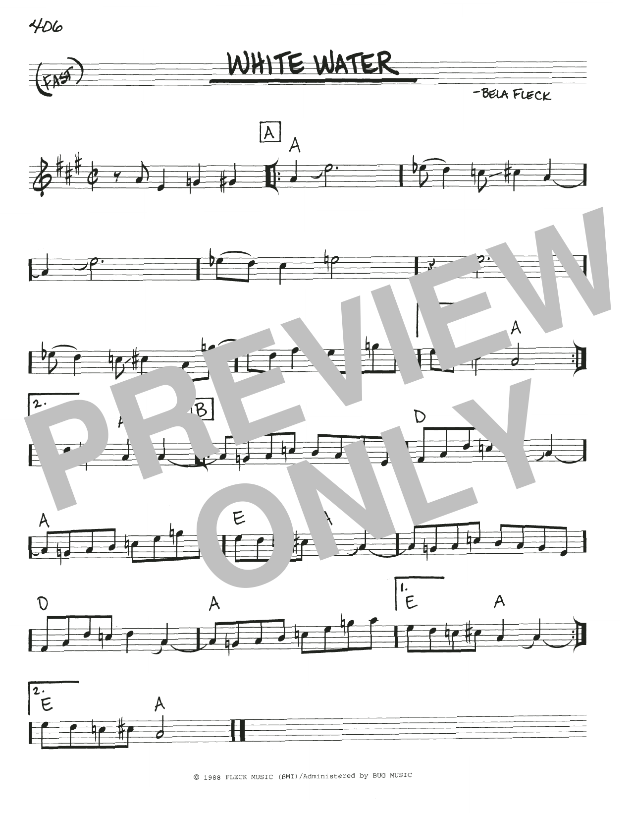 Bela Fleck White Water sheet music notes and chords arranged for Real Book – Melody, Lyrics & Chords
