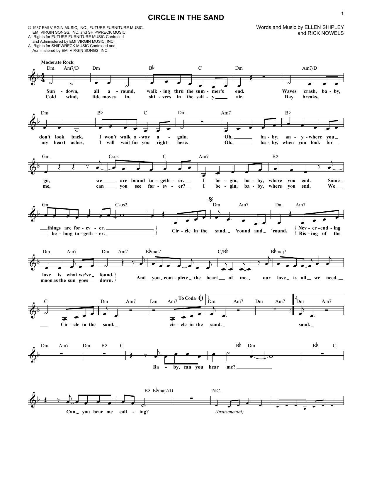 Belinda Carlisle Circle In The Sand sheet music notes and chords arranged for Lead Sheet / Fake Book