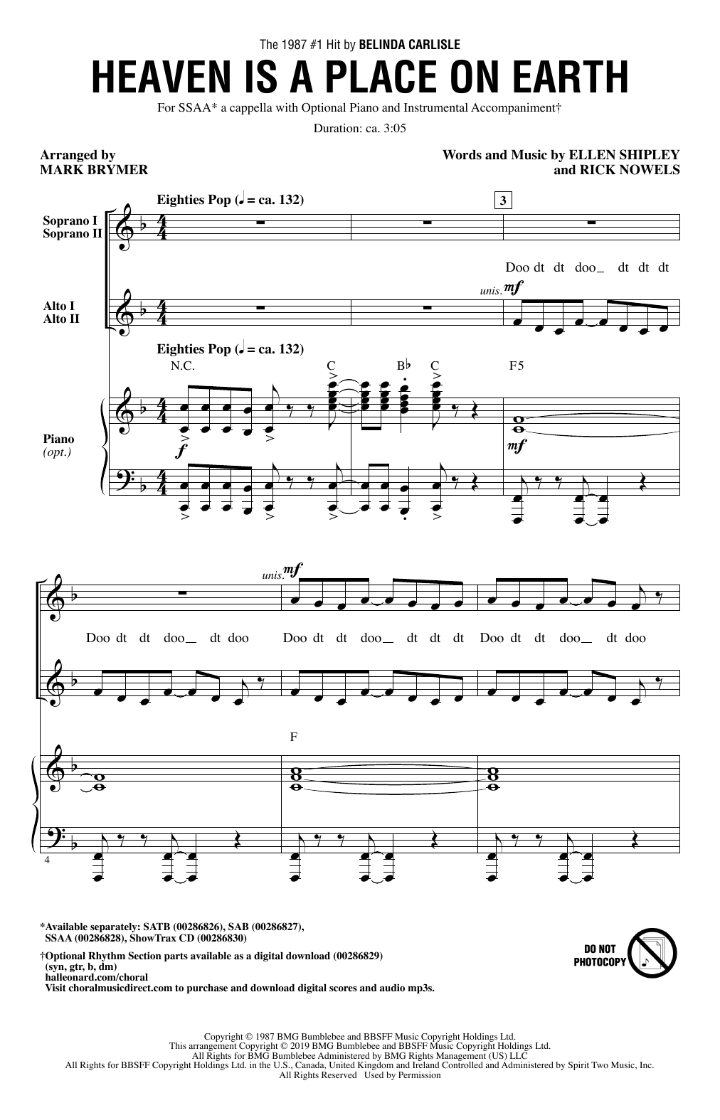 Belinda Carlisle Heaven Is A Place On Earth (arr. Mark Brymer) sheet music notes and chords arranged for SAB Choir