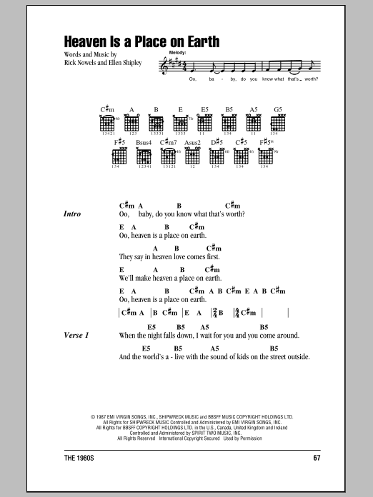 Belinda Carlisle Heaven Is A Place On Earth sheet music notes and chords arranged for Guitar Tab
