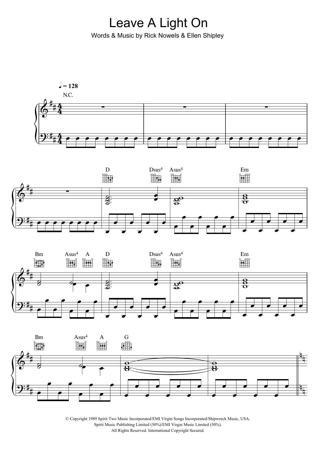 Belinda Carlisle Leave A Light On sheet music notes and chords arranged for Piano, Vocal & Guitar Chords