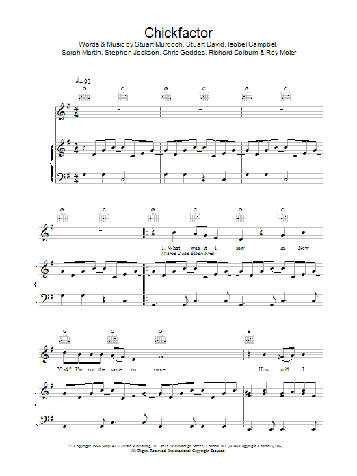 Belle And Sebastian Chickfactor sheet music notes and chords arranged for Piano, Vocal & Guitar Chords