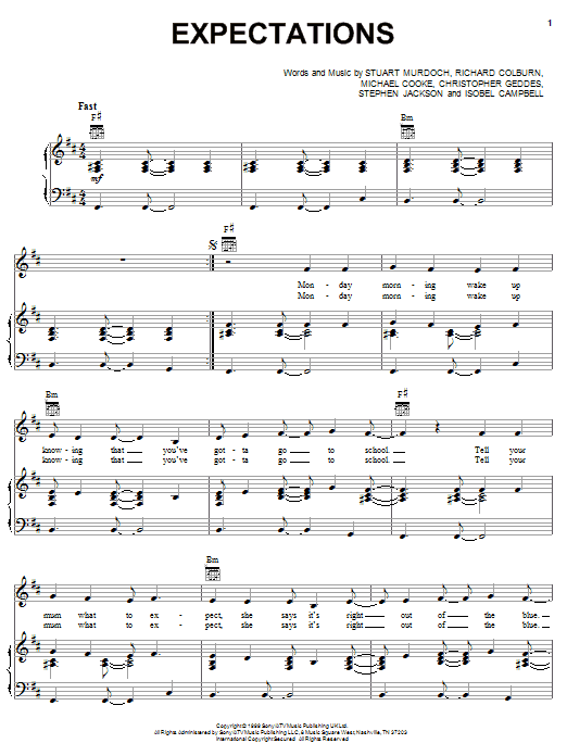 Belle And Sebastian Expectations sheet music notes and chords arranged for Piano, Vocal & Guitar Chords (Right-Hand Melody)
