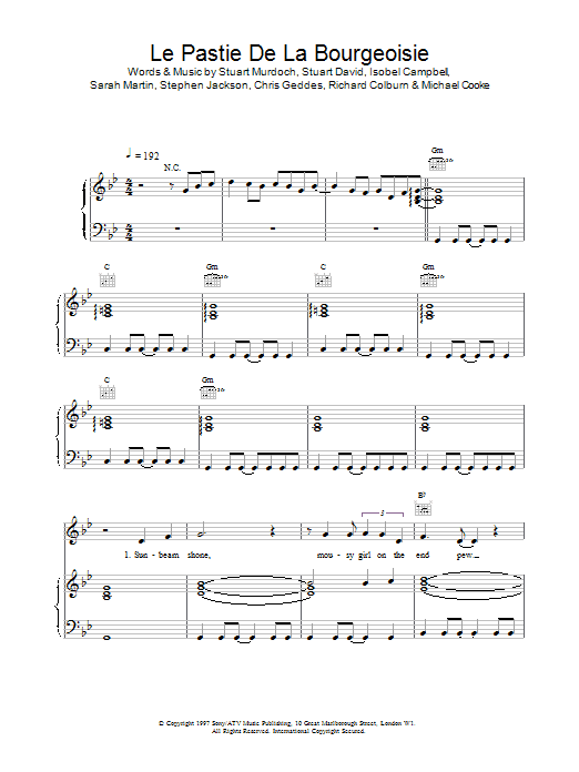 Belle And Sebastian Le Pastie De La Bourgeoisie sheet music notes and chords arranged for Piano, Vocal & Guitar Chords