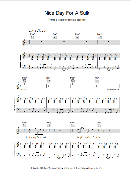 Belle And Sebastian Nice Day For A Sulk sheet music notes and chords arranged for Piano, Vocal & Guitar Chords