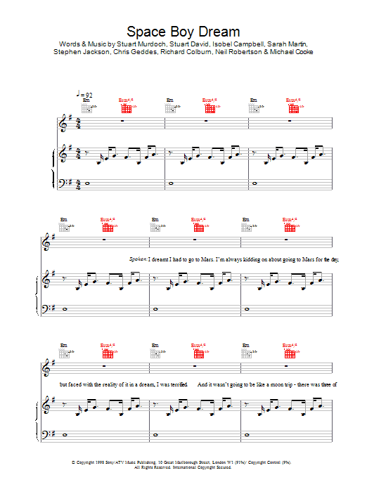 Belle And Sebastian Space Boy Dream sheet music notes and chords arranged for Piano, Vocal & Guitar Chords