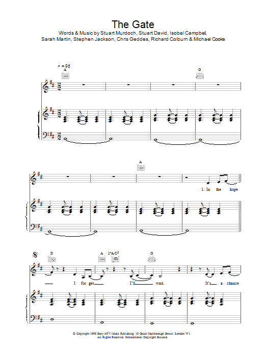 Belle And Sebastian The Gate sheet music notes and chords arranged for Piano, Vocal & Guitar Chords