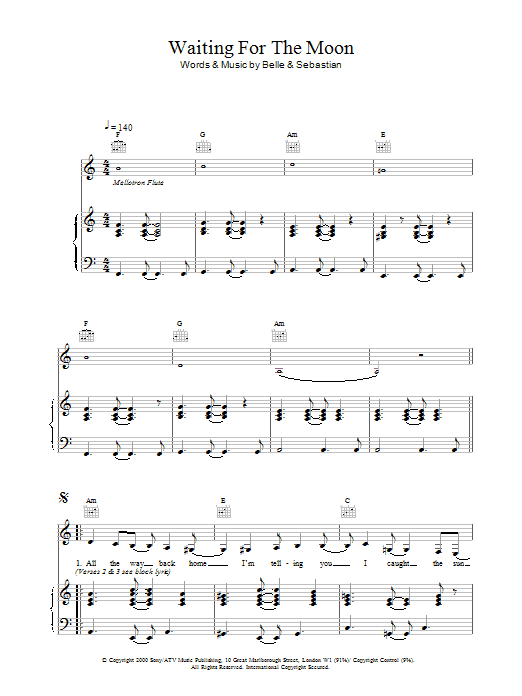 Belle And Sebastian Waiting For The Moon sheet music notes and chords arranged for Piano, Vocal & Guitar Chords