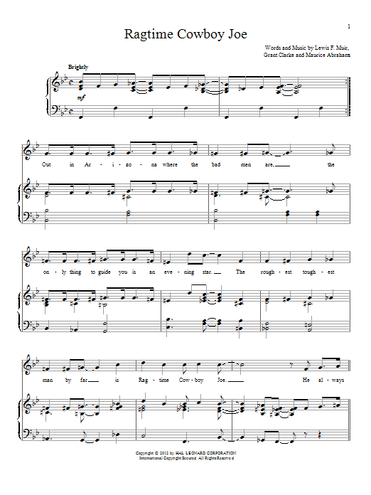 Belle Baker Ragtime Cowboy Joe sheet music notes and chords arranged for Piano, Vocal & Guitar Chords (Right-Hand Melody)