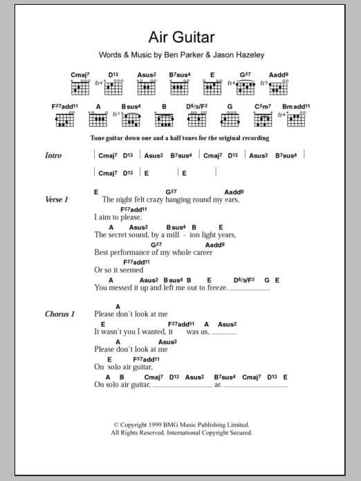 Ben & Jason Air Guitar sheet music notes and chords arranged for Guitar Chords/Lyrics