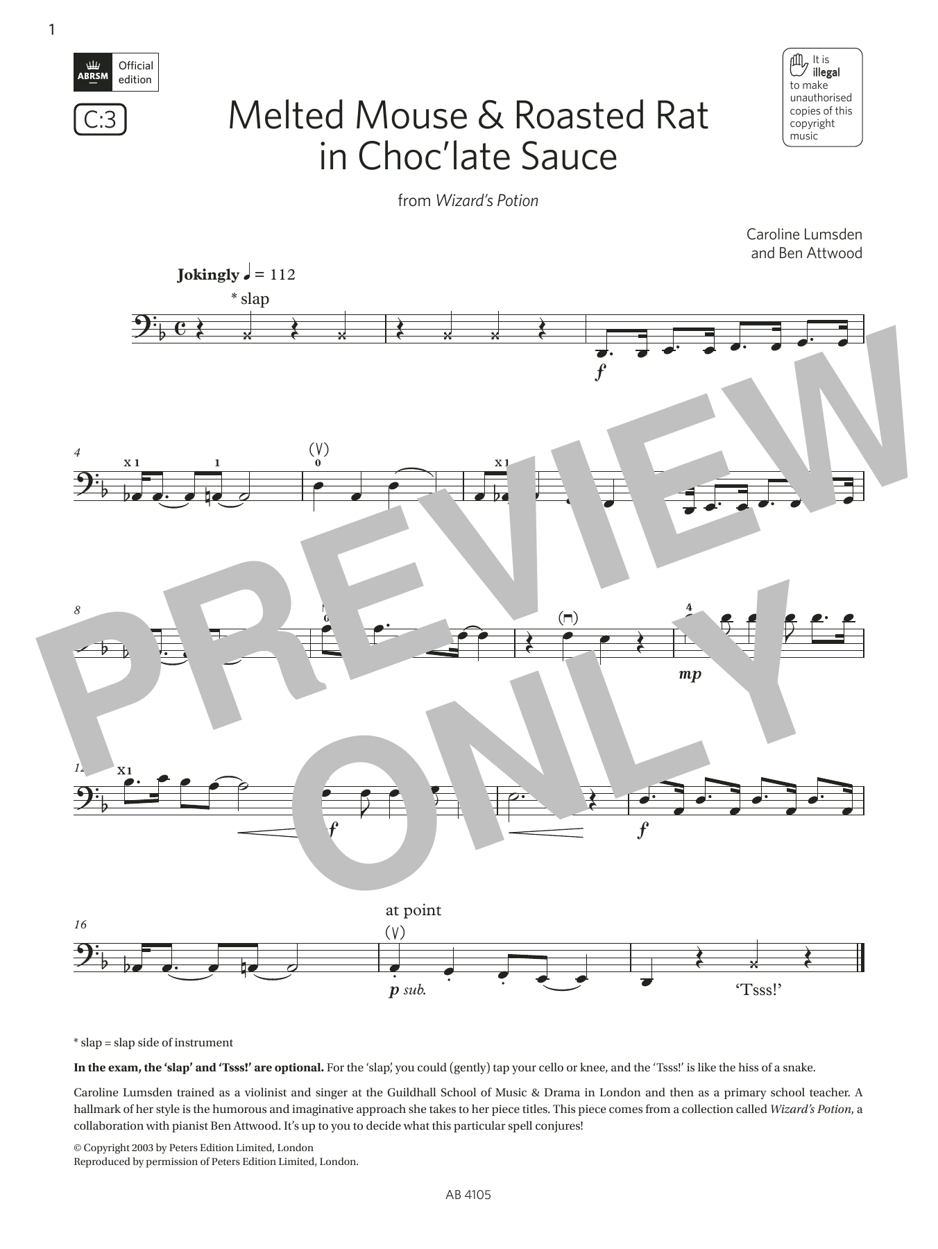 Ben Attwood Melted Mouse & Roasted Rat in Choc'late Sauce (Grade 2, C3, from the ABRSM Cello Syllabus from 2024) sheet music notes and chords arranged for Cello Solo