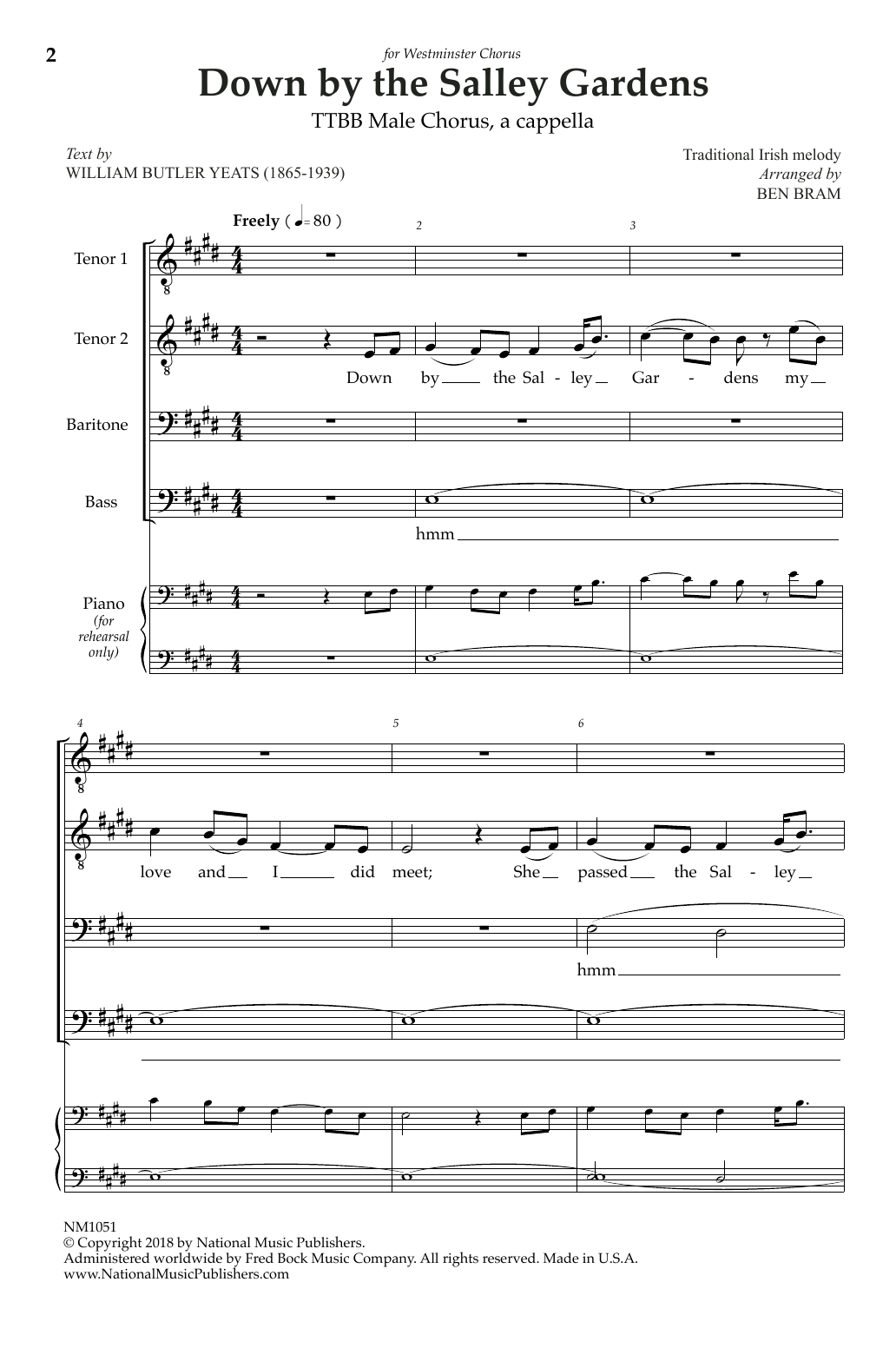 Ben Bram Down By The Salley Gardens sheet music notes and chords arranged for TTBB Choir