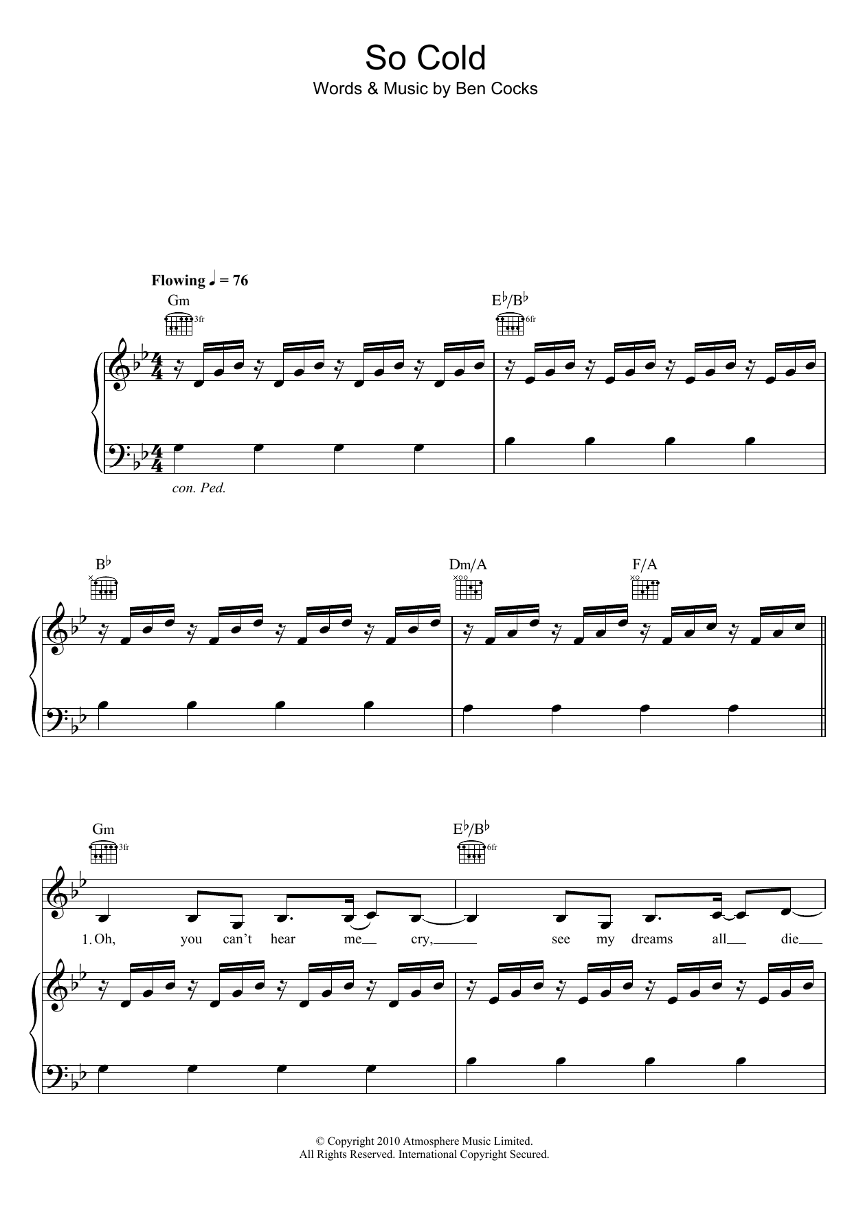 Ben Cocks So Cold (featuring Nikisha Reyes-Pile) sheet music notes and chords arranged for Piano, Vocal & Guitar Chords