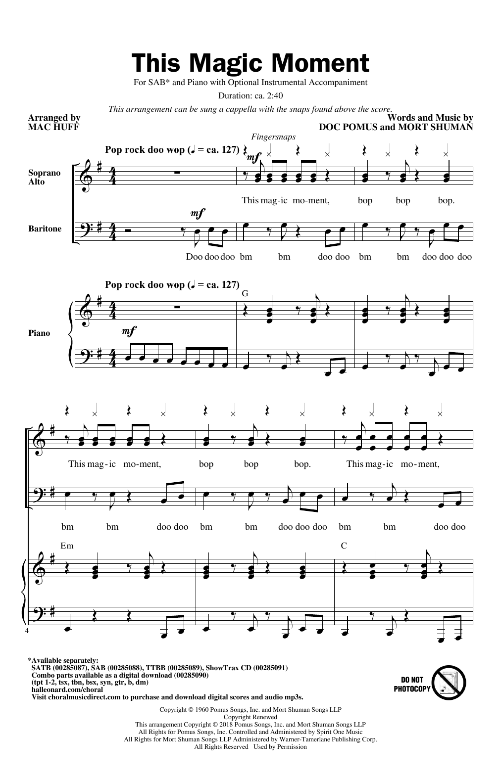 Ben E. King & The Drifters This Magic Moment (arr. Mac Huff) sheet music notes and chords arranged for SAB Choir