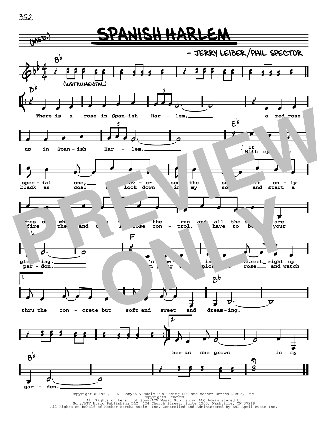 Ben E. King Spanish Harlem (Low Voice) sheet music notes and chords arranged for Real Book – Melody, Lyrics & Chords