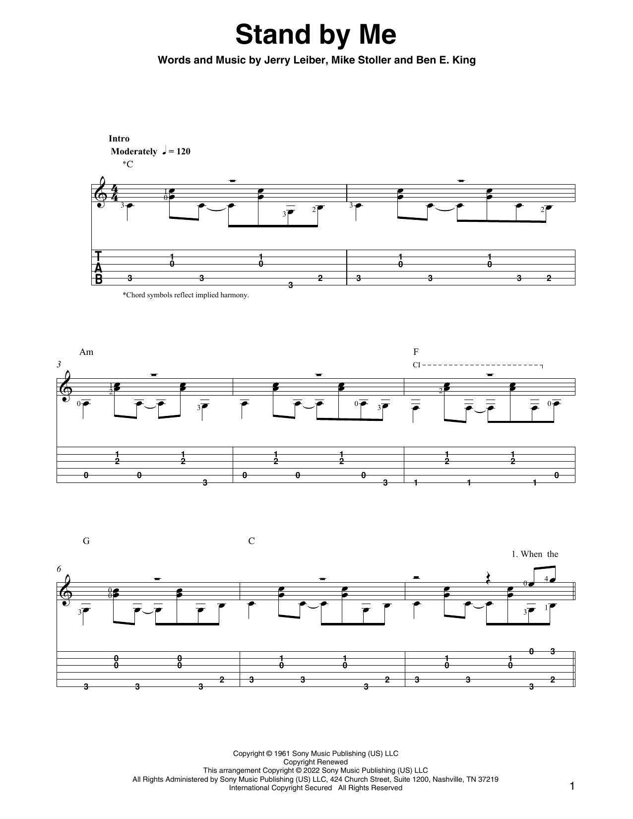 Ben E. King Stand By Me (arr. Ben Pila) sheet music notes and chords arranged for Solo Guitar