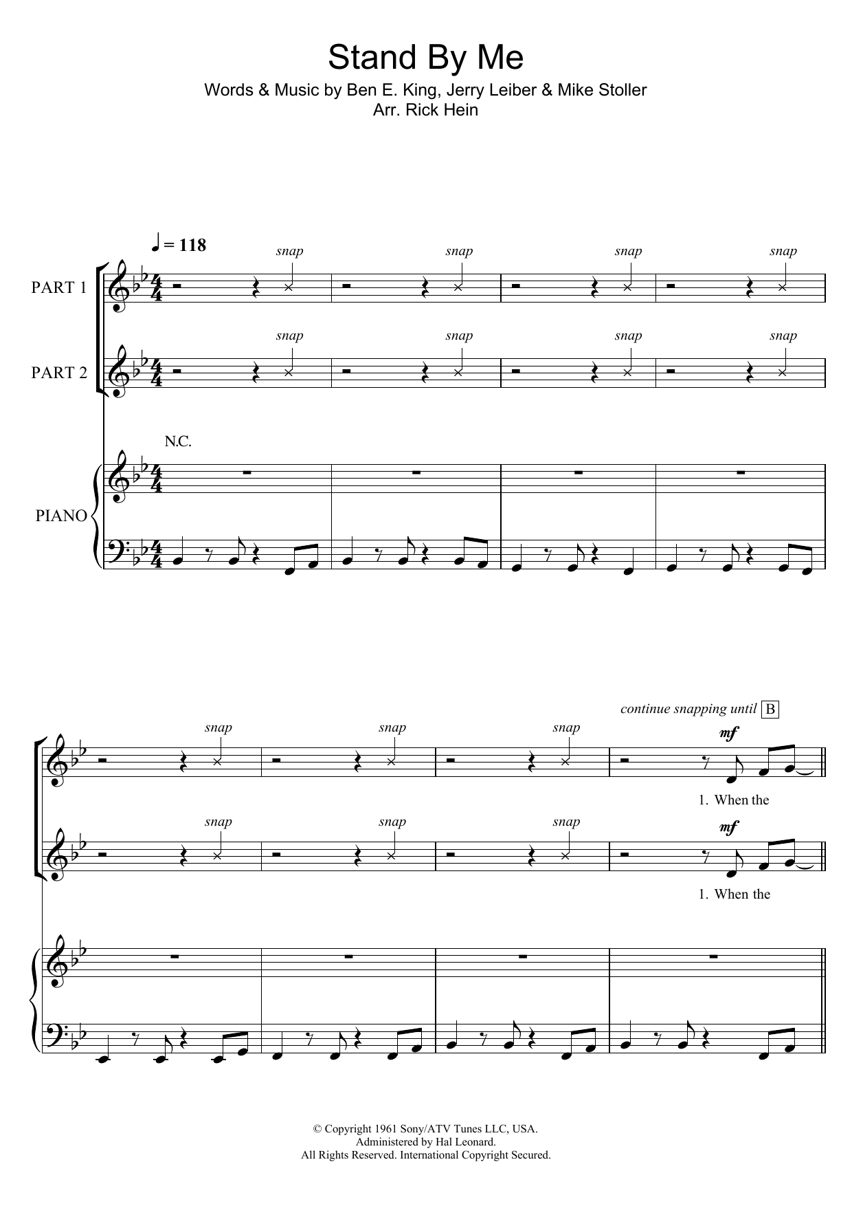 Ben E. King Stand By Me (arr. Rick Hein) sheet music notes and chords arranged for Choir