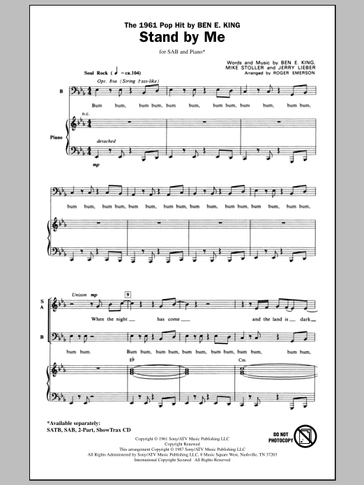 Ben E. King Stand By Me (Arr. Roger Emerson) sheet music notes and chords arranged for TB Choir