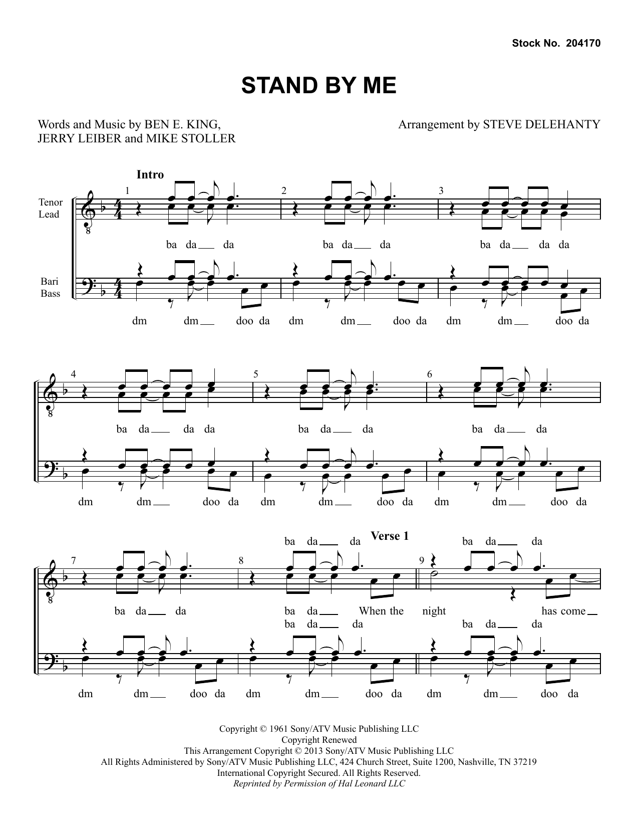 Ben E. King Stand By Me (arr. Steve Delehanty) sheet music notes and chords arranged for TTBB Choir