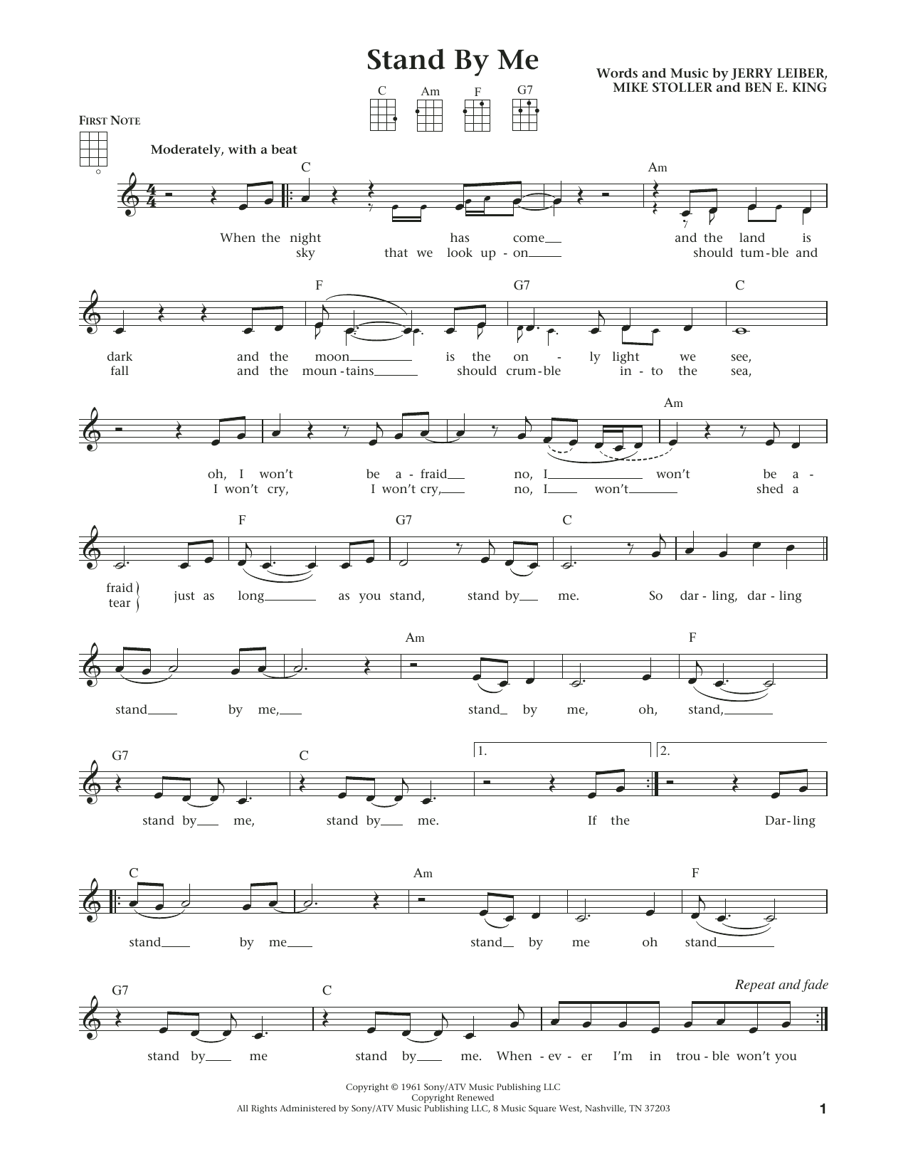Ben E. King Stand By Me (from The Daily Ukulele) (arr. Liz and Jim Beloff) sheet music notes and chords arranged for Ukulele