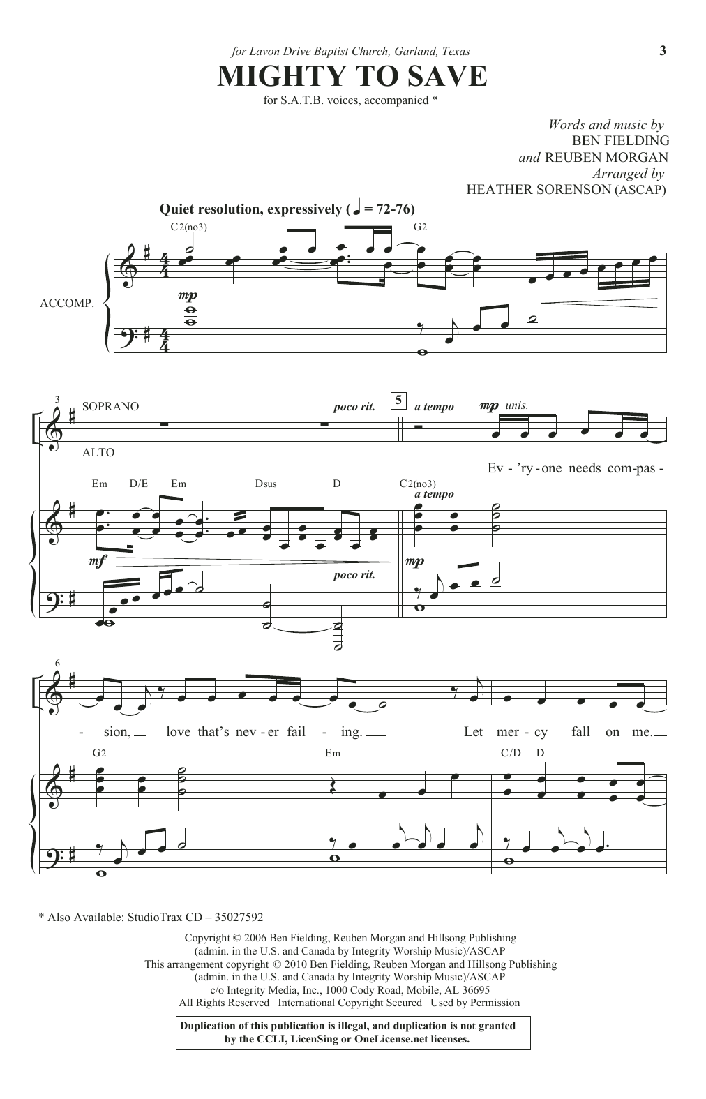 Ben Fielding & Reuben Morgan Mighty To Save (arr. Heather Sorenson) sheet music notes and chords arranged for SATB Choir