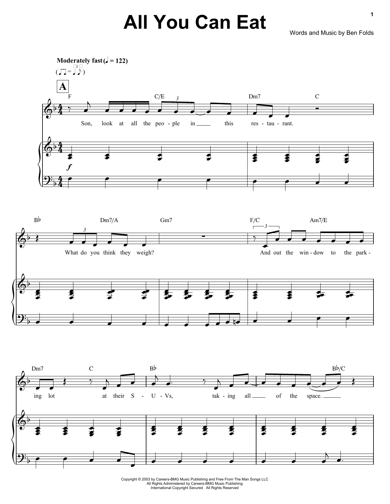 Ben Folds All You Can Eat sheet music notes and chords arranged for Keyboard Transcription