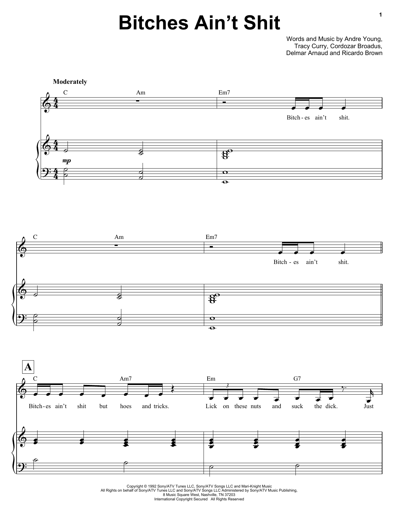 Ben Folds Bitches Ain't Shit sheet music notes and chords arranged for Keyboard Transcription