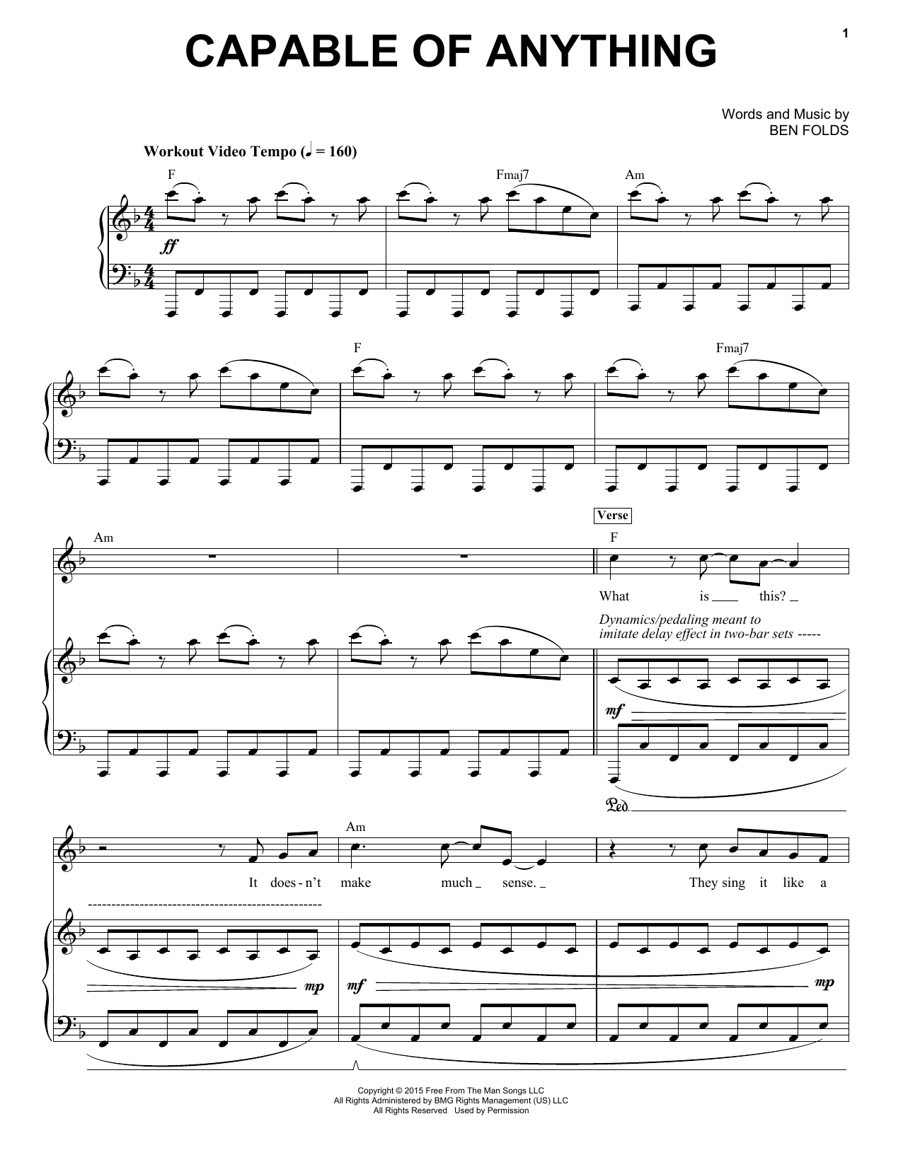 Ben Folds Capable Of Anything sheet music notes and chords arranged for Piano & Vocal