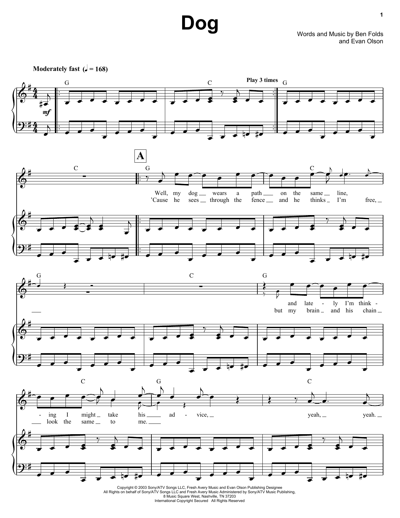 Ben Folds Dog sheet music notes and chords arranged for Keyboard Transcription