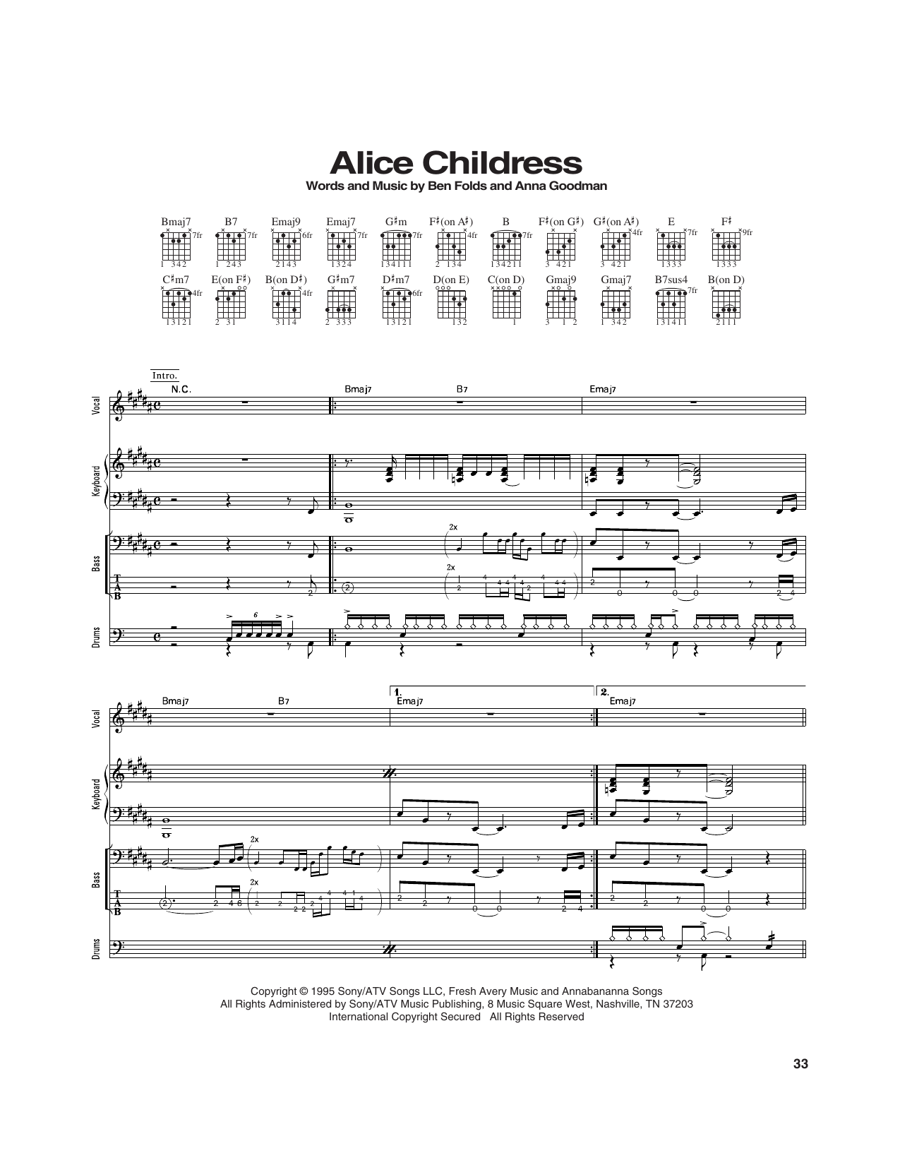 Ben Folds Five Alice Childress sheet music notes and chords arranged for Transcribed Score