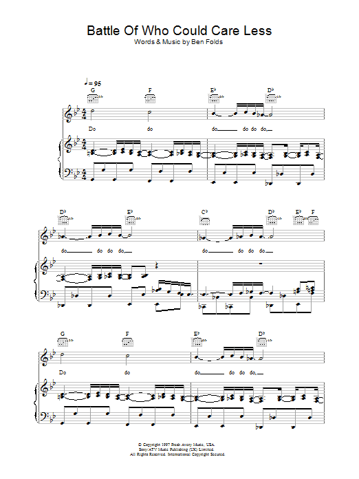 Ben Folds Five Battle Of Who Could Care Less sheet music notes and chords arranged for Piano, Vocal & Guitar Chords