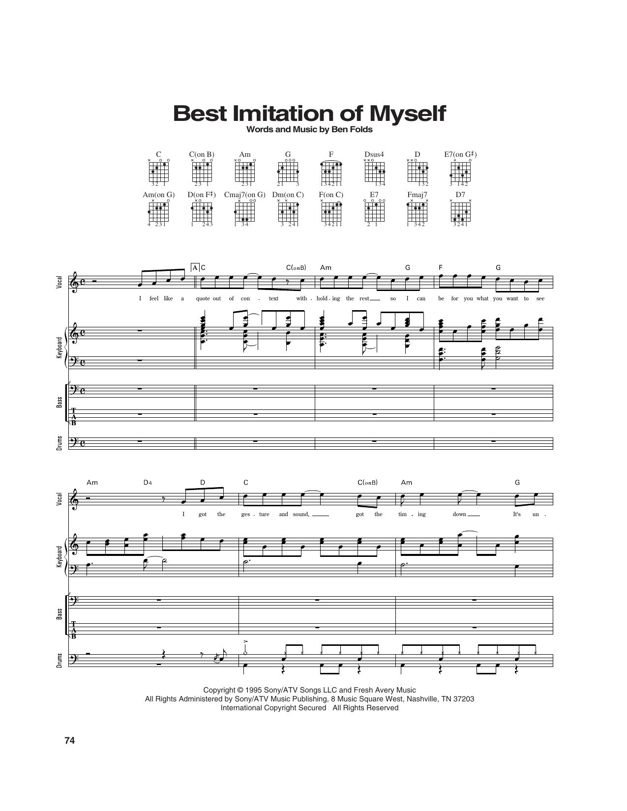Ben Folds Five Best Imitation Of Myself sheet music notes and chords arranged for Transcribed Score