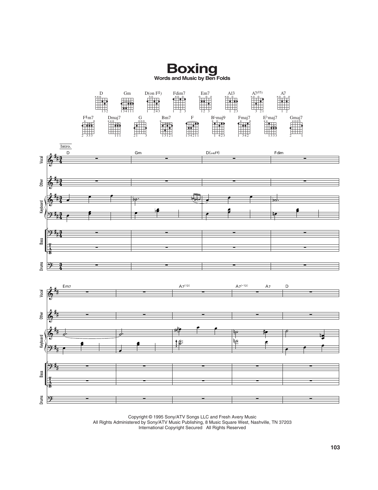 Ben Folds Five Boxing sheet music notes and chords arranged for Transcribed Score