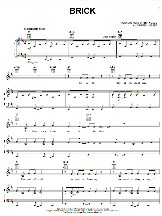 Ben Folds Five Brick sheet music notes and chords arranged for Piano, Vocal & Guitar Chords (Right-Hand Melody)