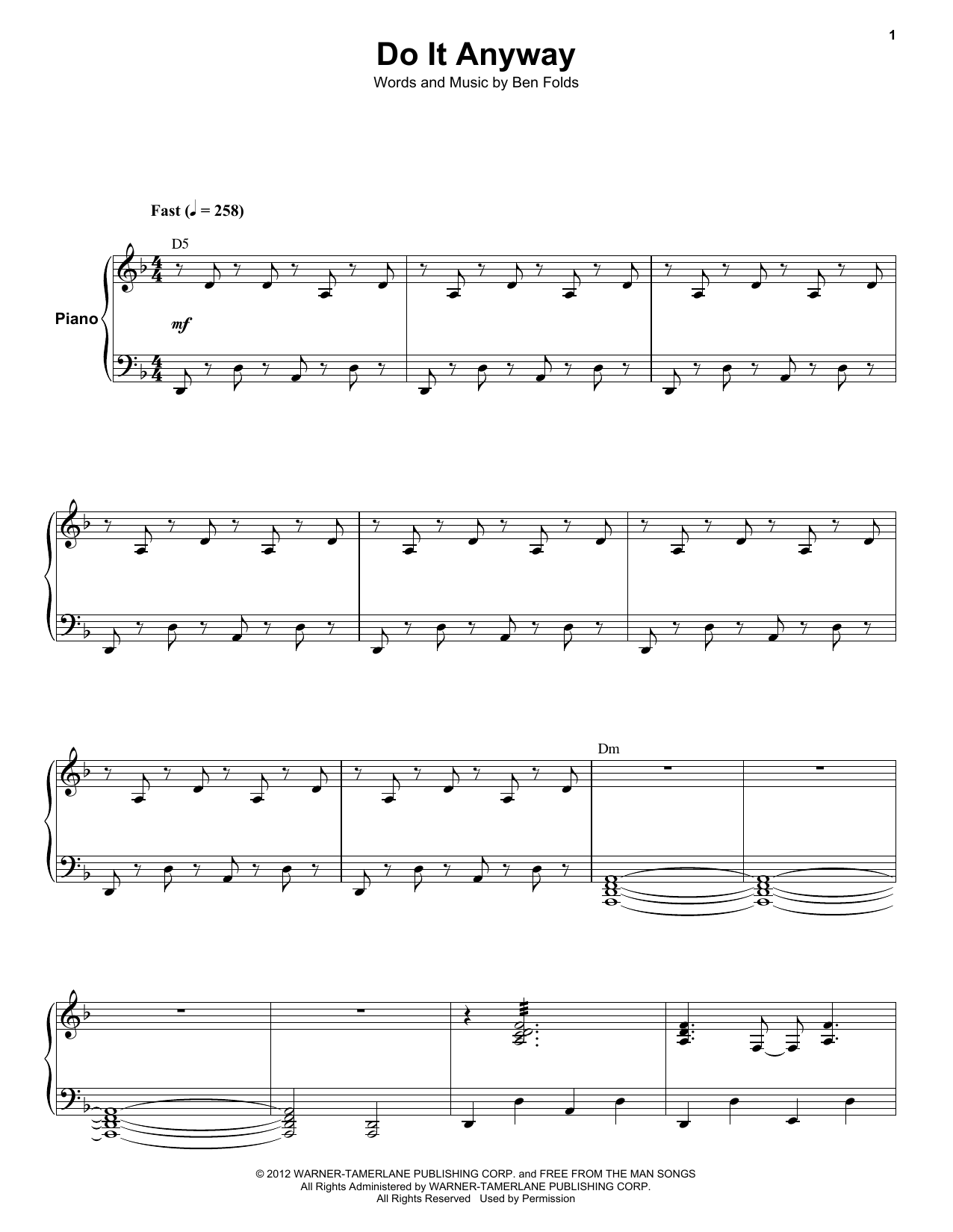 Ben Folds Five Do It Anyway sheet music notes and chords arranged for Keyboard Transcription