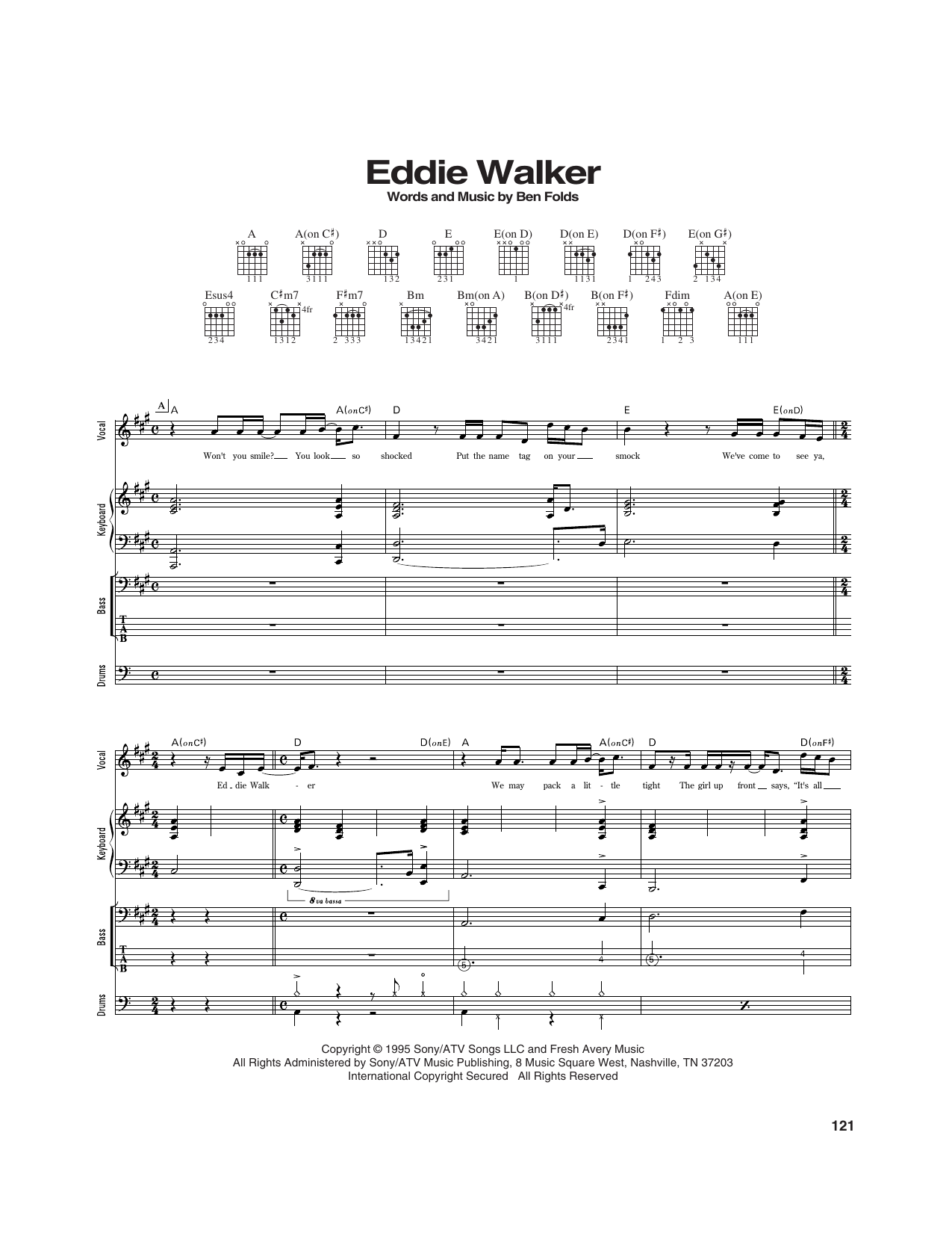 Ben Folds Five Eddie Walker sheet music notes and chords arranged for Transcribed Score