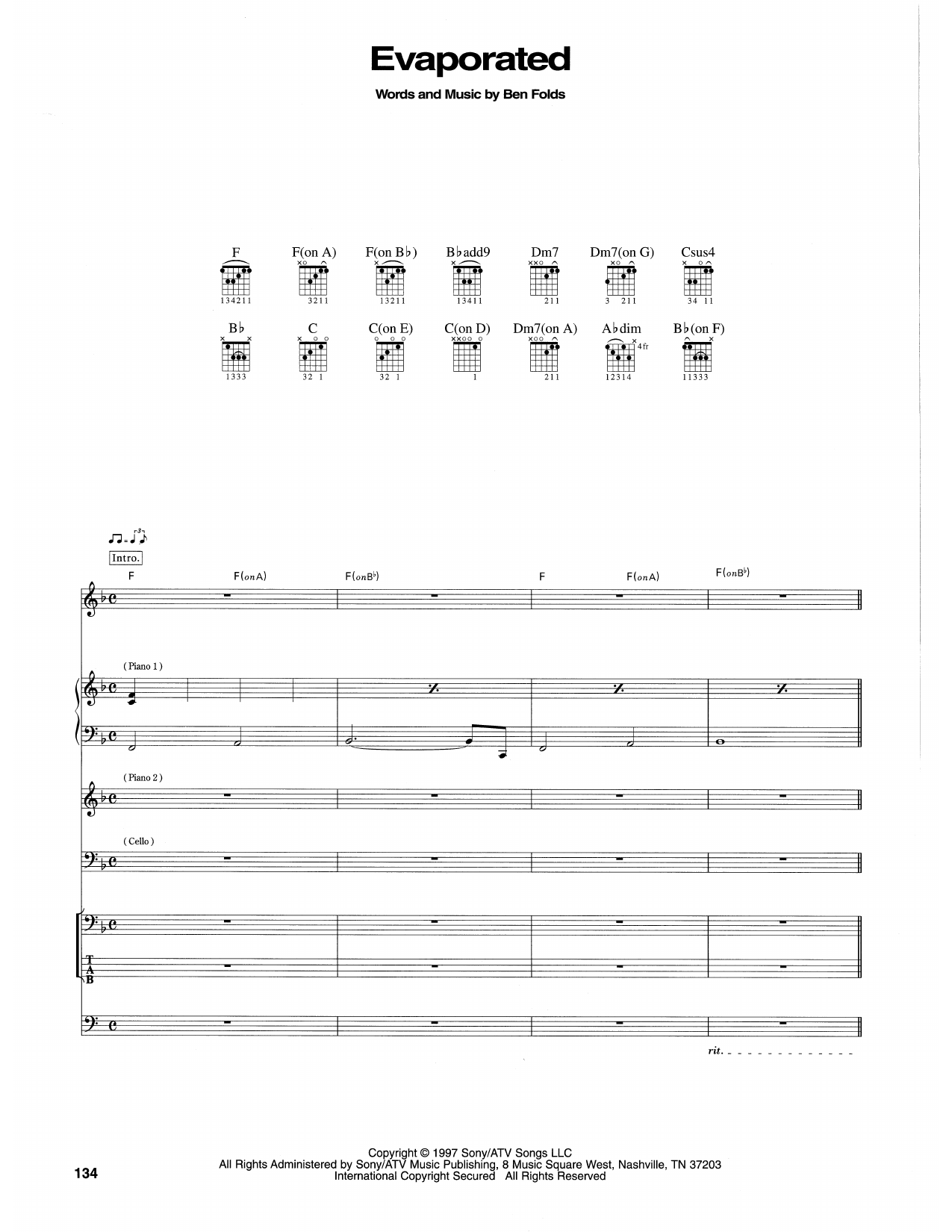 Ben Folds Five Evaporated sheet music notes and chords arranged for Transcribed Score