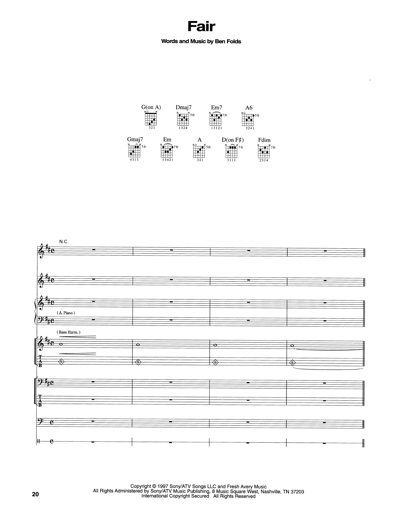 Ben Folds Five Fair sheet music notes and chords arranged for Transcribed Score