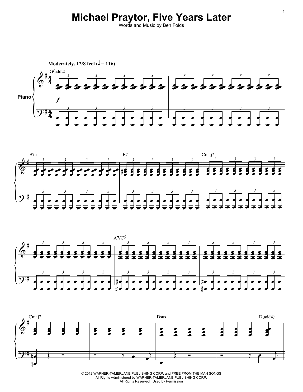 Ben Folds Five Michael Praytor, Five Years Later sheet music notes and chords arranged for Keyboard Transcription