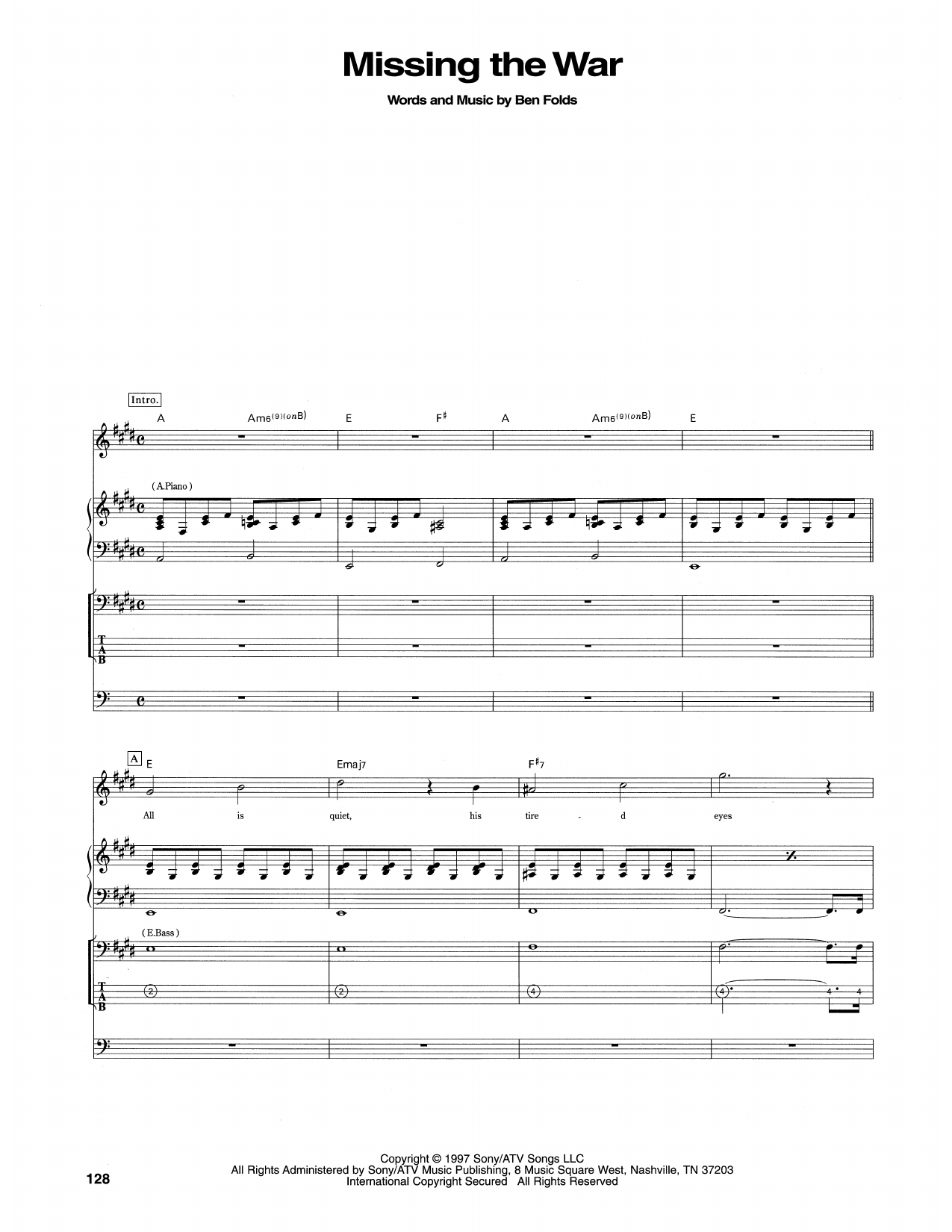 Ben Folds Five Missing The War sheet music notes and chords arranged for Transcribed Score