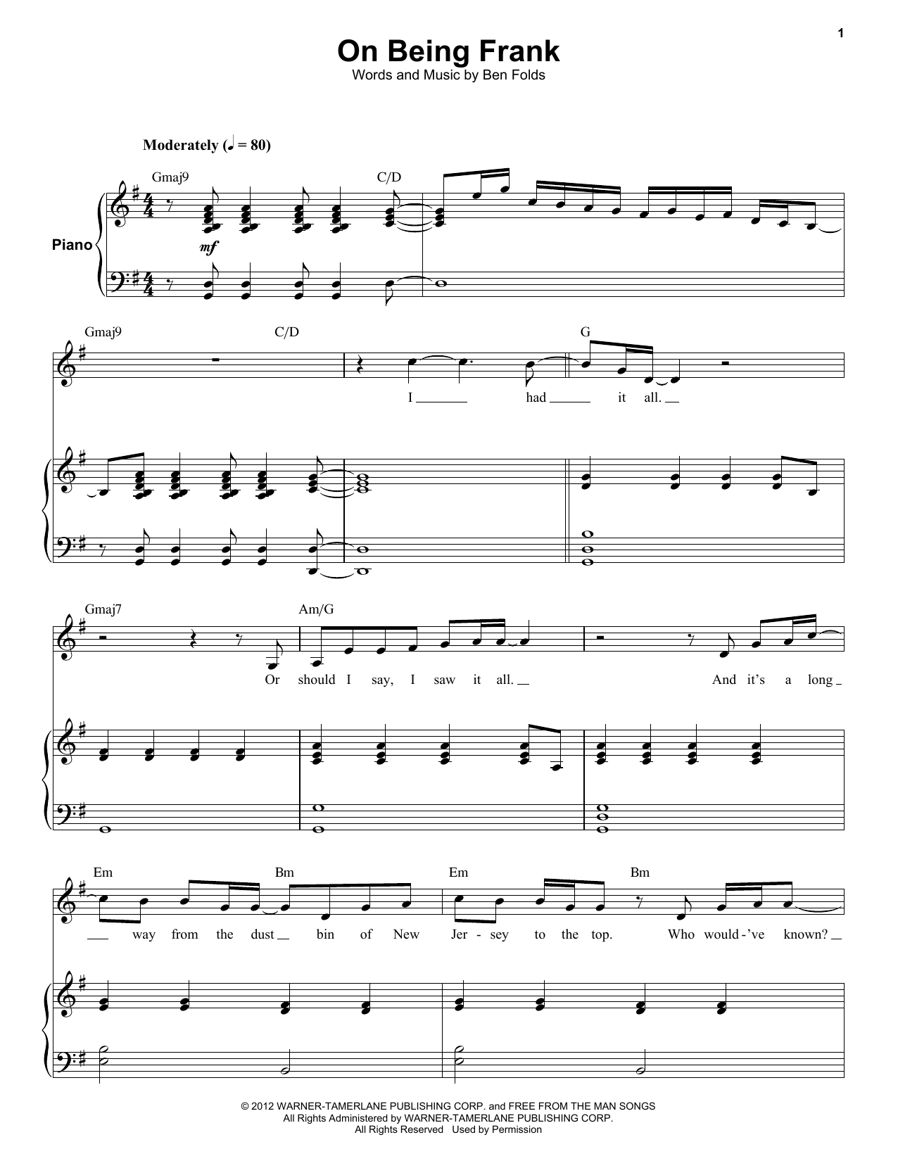 Ben Folds Five On Being Frank sheet music notes and chords arranged for Keyboard Transcription