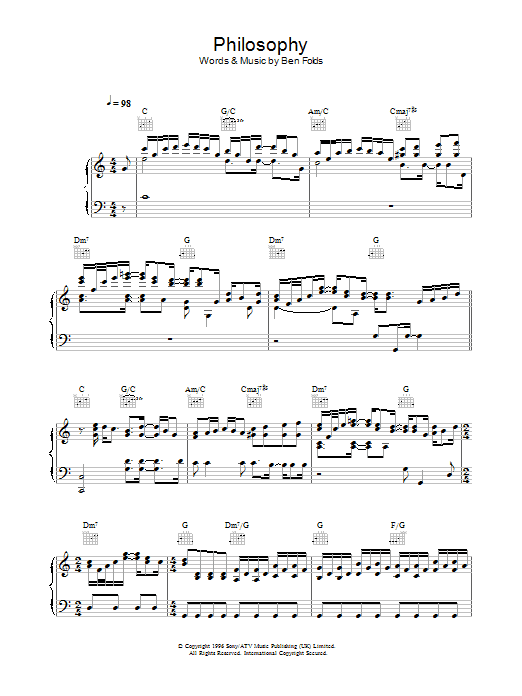 Ben Folds Five Philosophy sheet music notes and chords arranged for Piano, Vocal & Guitar Chords