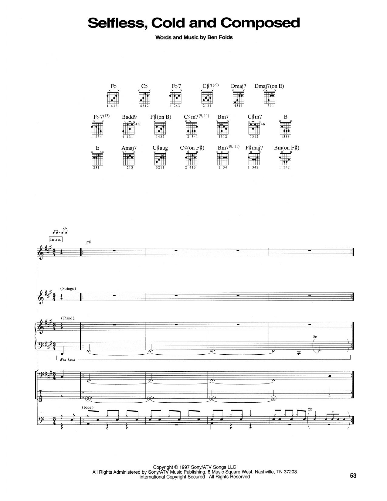Ben Folds Five Selfless, Cold And Composed sheet music notes and chords arranged for Transcribed Score