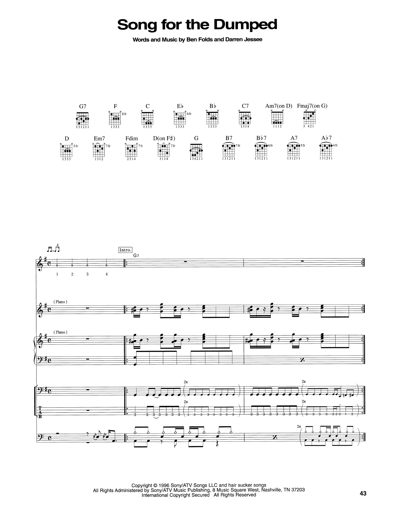 Ben Folds Five Song For The Dumped sheet music notes and chords arranged for Transcribed Score