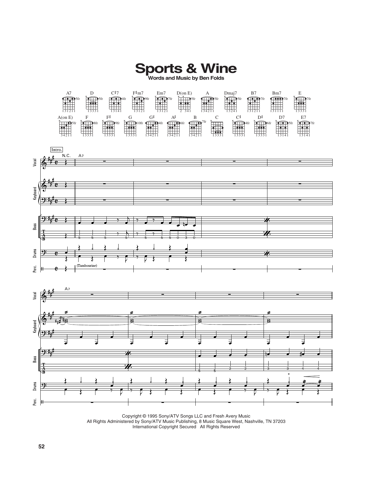 Ben Folds Five Sports & Wine sheet music notes and chords arranged for Transcribed Score